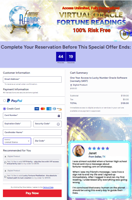 Fortune Reading Checkout Page